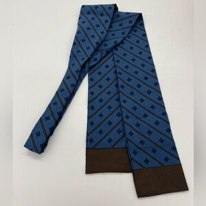 Vintage Twilly Ponytail Handbag Purse Neck Scarf 45” Blue Brown Fleur De Lis